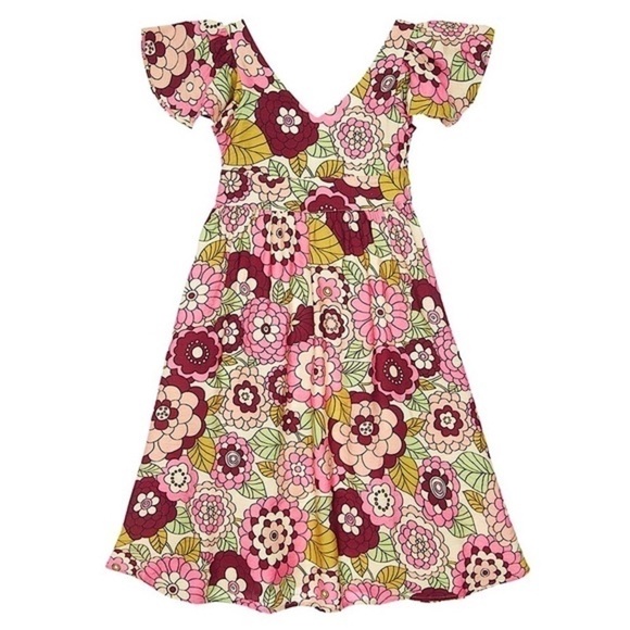 DODO BAR OR Kids Retro 70s Floral V-Neck Ruffle Short Sleeve Flare Skirt Dress 2 - Picture 1 of 9